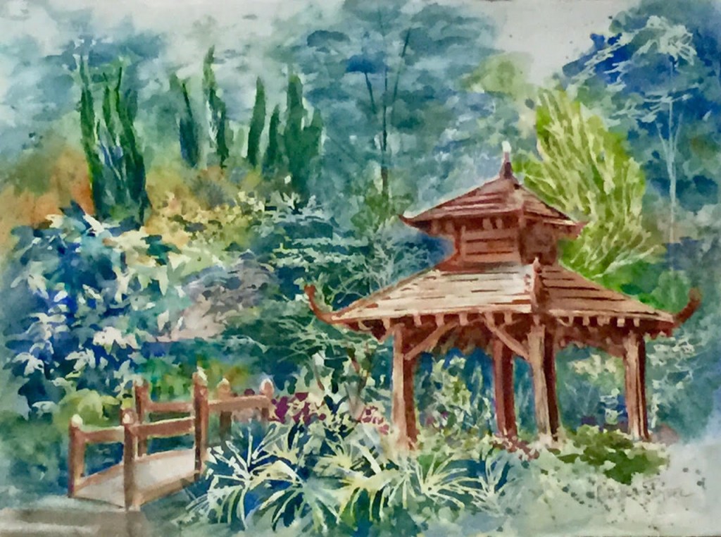 The Japanese Garden: watercolor painting by Rebecca Zdybel